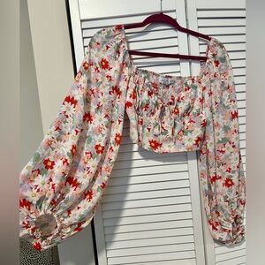 Petal & Pup Balloon Sleeve Floral Crop Top
